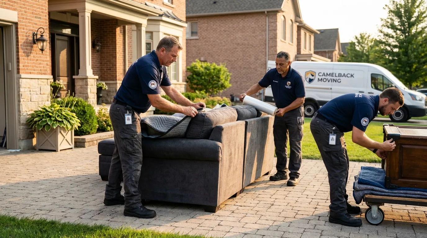 Large estate moving crew wrapping furniture in Wantagh, NY