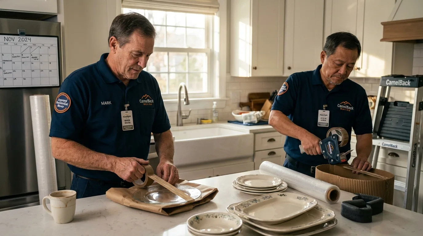 Professional crew packing kitchen dishware in Wantagh, NY